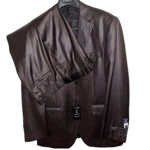 La Sartoria 2 PC Suit Gorgeous Shine Poly striped Brown 2 Bottoms 44 L Pant 36